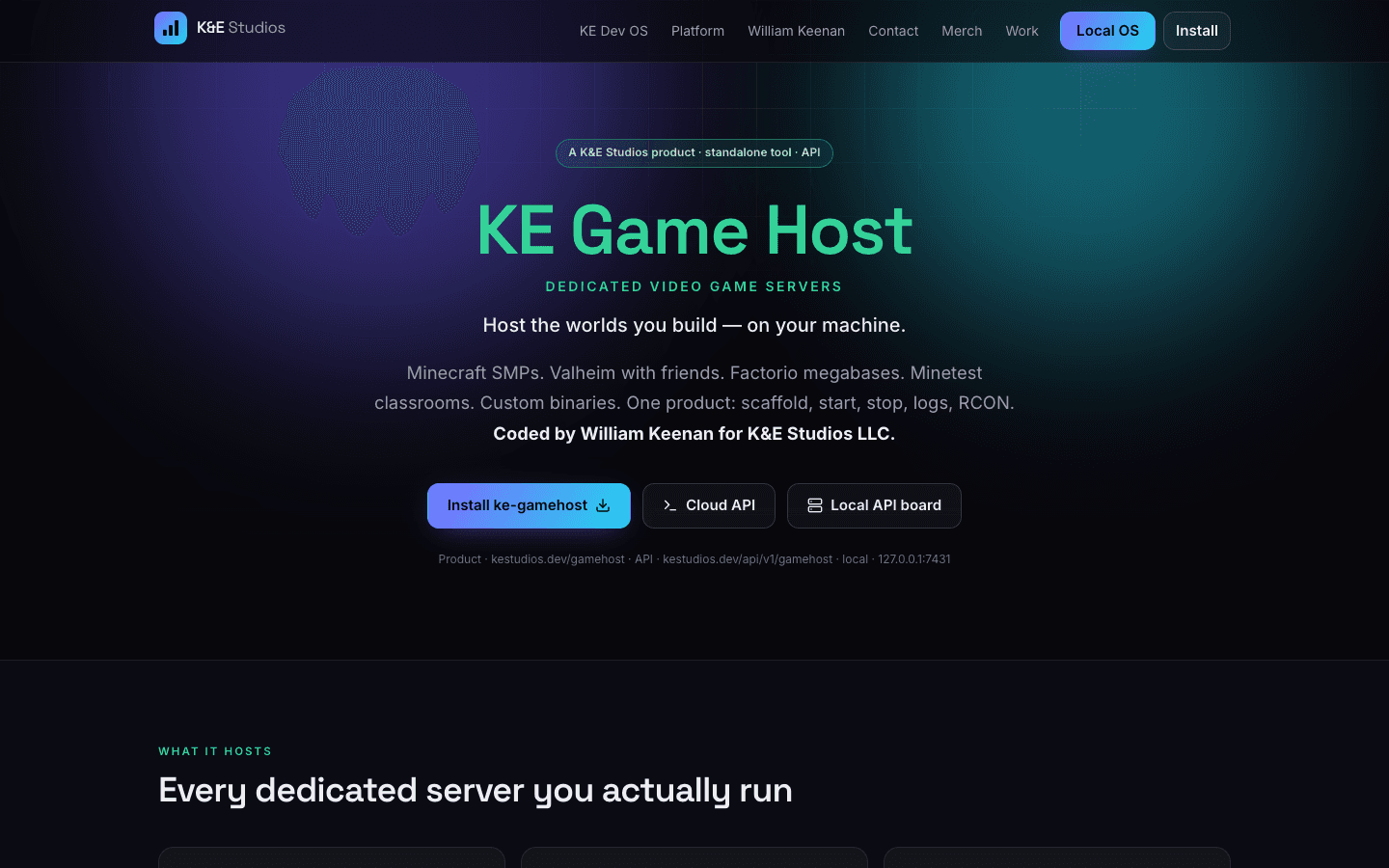 KE Game Host — live product screenshot