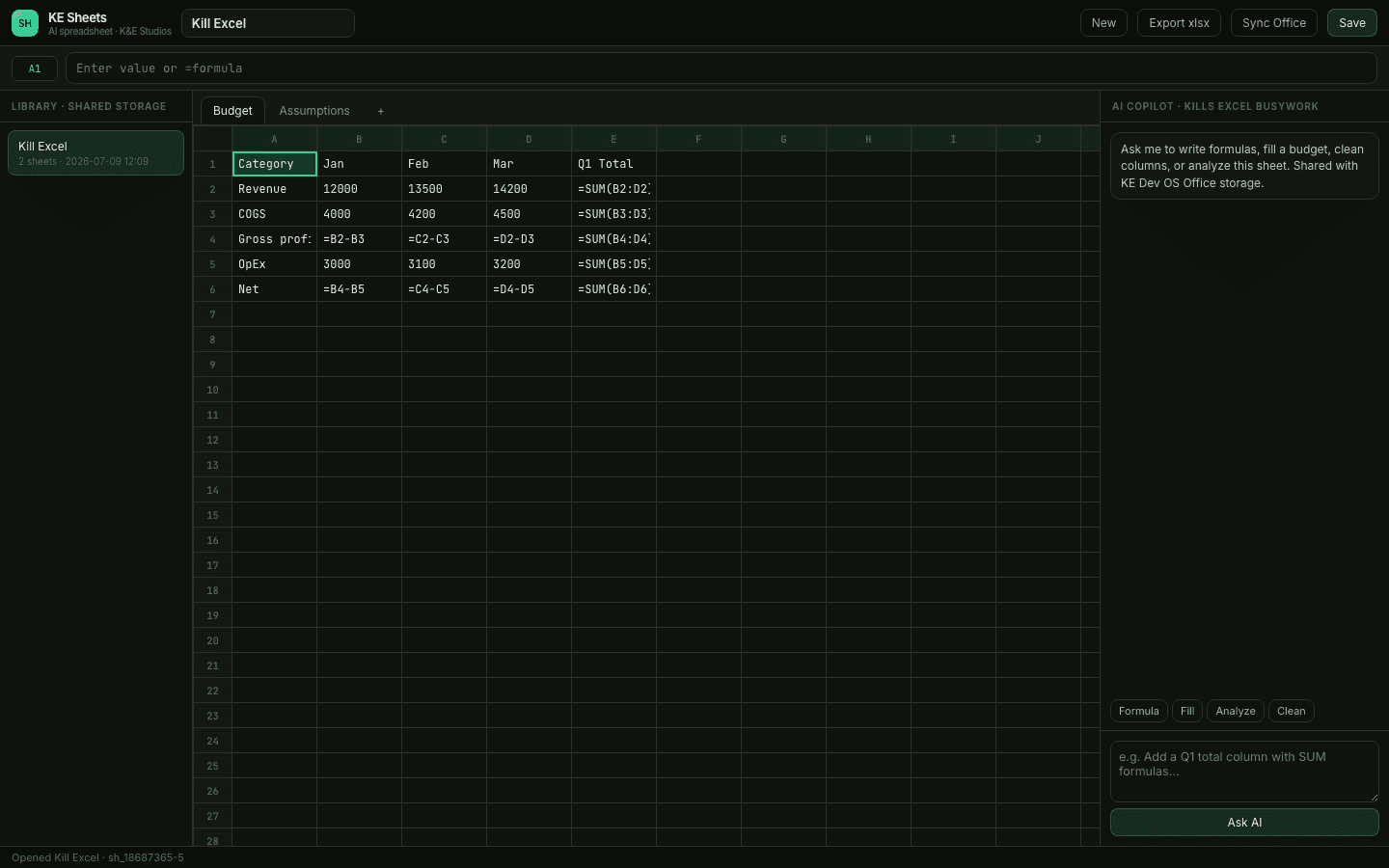 KE Sheets — live product screenshot